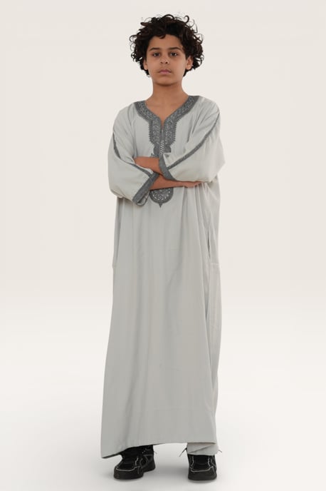 Kinder Jungen Grau Anthrazit Marokkanischer Thobe Robe Eid Djellaba Gandoura Jubba- K-HM65 - Image 2
