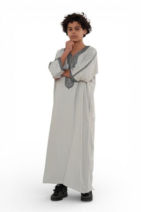 Kinder Jungen Grau Anthrazit Marokkanischer Thobe Robe Eid Djellaba Gandoura Jubba- K-HM65 - Image 3
