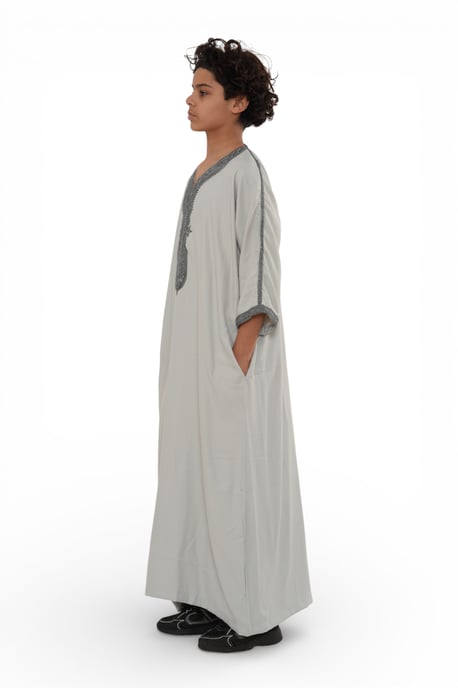 Kinder Jungen Grau Anthrazit Marokkanischer Thobe Robe Eid Djellaba Gandoura Jubba- K-HM65 - Image 4