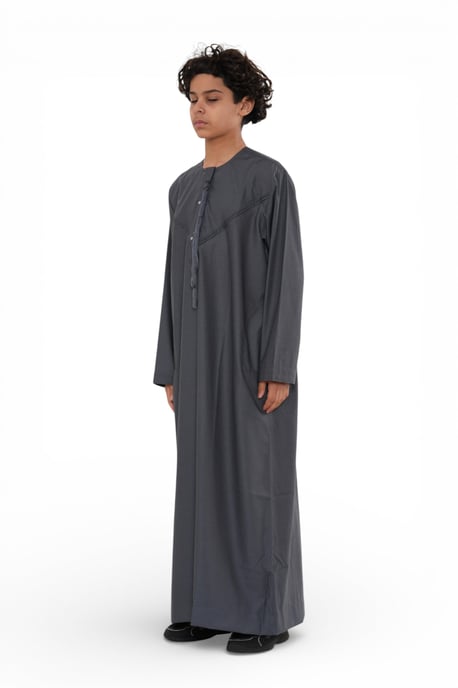 Kinder Jungen Eid Grau Marokkanische Jubba Robe Djellaba Ramadan Eid Thobe – K-HM11 - Image 2