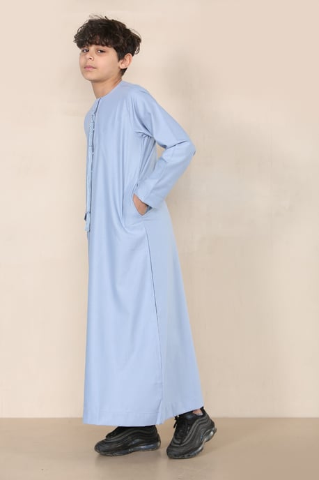 Jungen Kinder Blauer Thobe Emirati Jubba Islamische Kleidung Kaftan Eid Schnur Quaste - Image 1