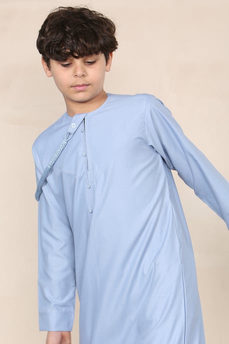 Jungen Kinder Blauer Thobe Emirati Jubba Islamische Kleidung Kaftan Eid Schnur Quaste - Image 2
