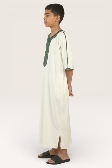 Weiße marokkanische Thobe-Robe für Kinder, Jungen, Djellaba, Gandoura, Eid Jubba – K-GG008 - Image 2