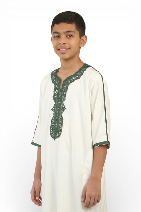 Weiße marokkanische Thobe-Robe für Kinder, Jungen, Djellaba, Gandoura, Eid Jubba – K-GG008 - Image 3