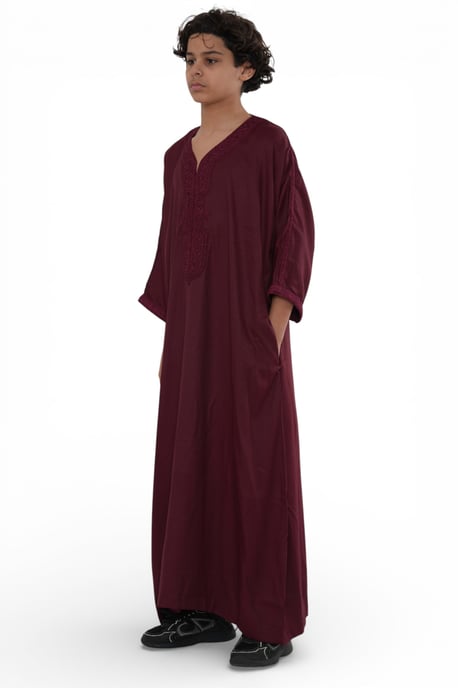 Rote marokkanische Thobe Jubba-Robe für Kinder, Jungen, Eid Djellaba Gandoura – K-HM62 - Image 3