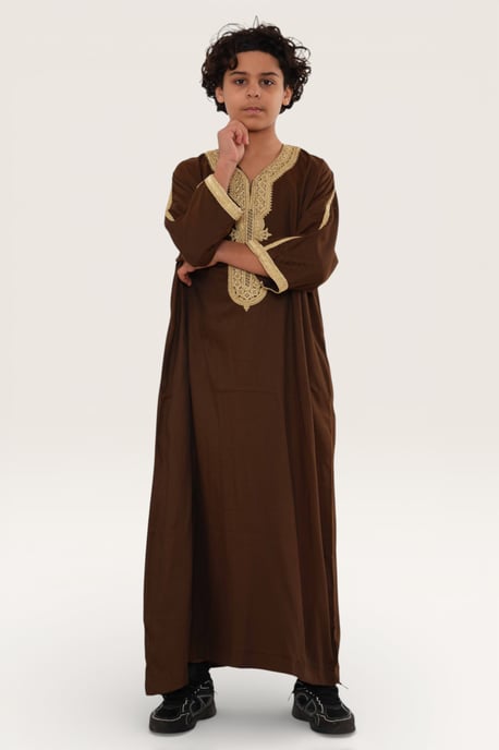 Kinder Jungen Ramadan braun marokkanische Thobe Robe Djellaba Gandoura Eid Jubba- K-HM67 - Image 2