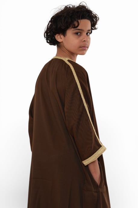 Kinder Jungen Ramadan braun marokkanische Thobe Robe Djellaba Gandoura Eid Jubba- K-HM67 - Image 5