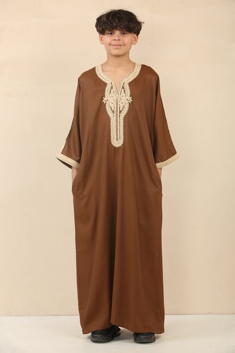 Braune marokkanische Thobe Jubba-Robe für Kinder für Jungen, Eid Djellaba Gandoura - Image 1