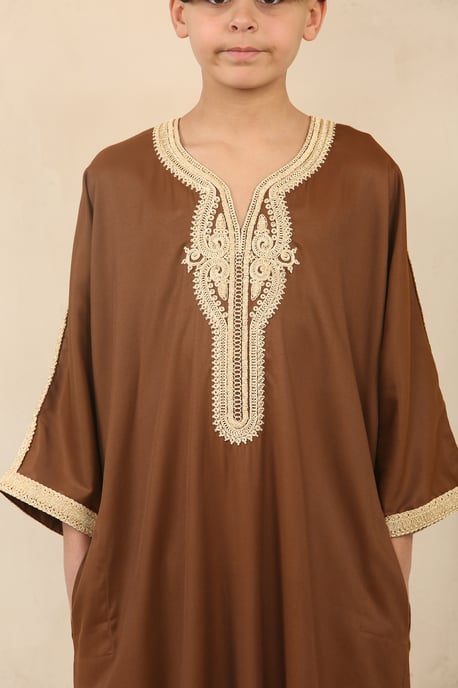 Braune marokkanische Thobe Jubba-Robe für Kinder für Jungen, Eid Djellaba Gandoura - Image 4