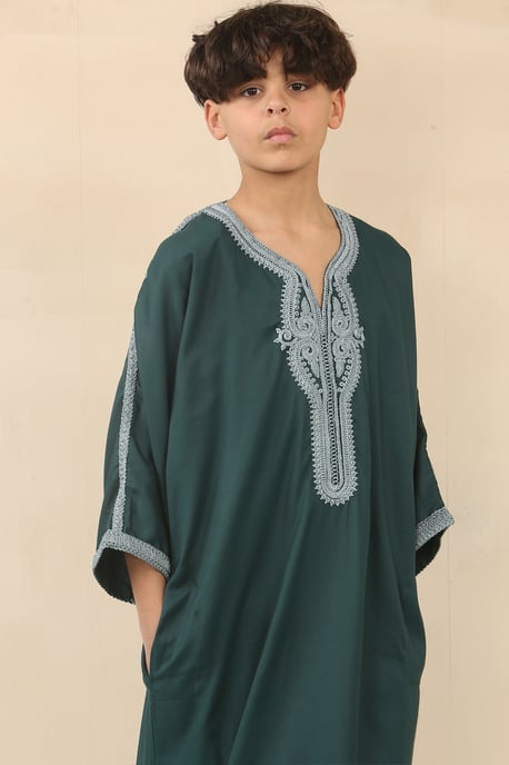 Grüne marokkanische Thobe Jubba Robe für Kinder, Jungen, Eid Djellaba Gandoura - Image 5
