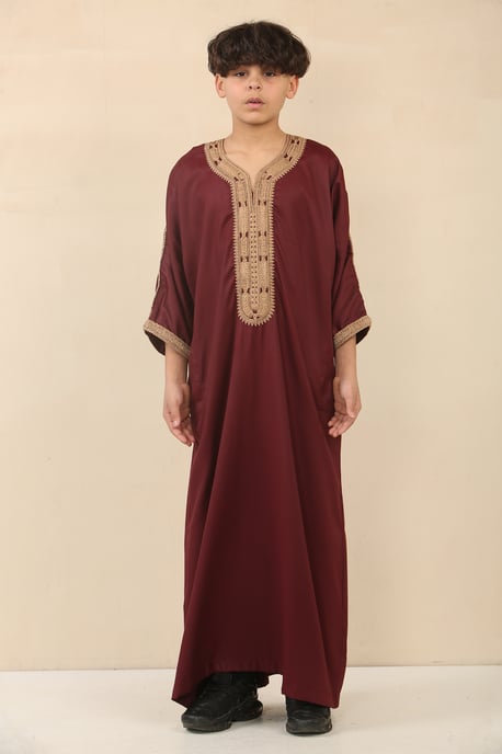 Thobez Burgunderrote marokkanische Thobe/Jubba-Robe für Jungen (Eid/Djellaba/Gandoura) - Rot - Image 1