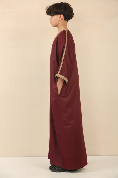 Thobez Burgunderrote marokkanische Thobe/Jubba-Robe für Jungen (Eid/Djellaba/Gandoura) - Rot - Image 2