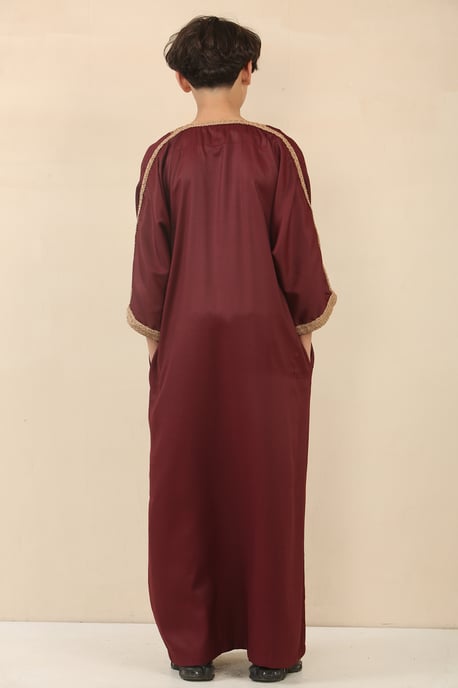Thobez Burgunderrote marokkanische Thobe/Jubba-Robe für Jungen (Eid/Djellaba/Gandoura) - Rot - Image 3