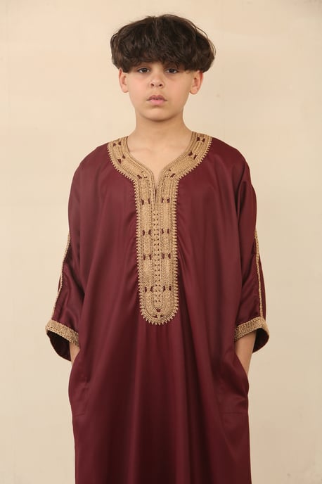 Thobez Burgunderrote marokkanische Thobe/Jubba-Robe für Jungen (Eid/Djellaba/Gandoura) - Rot - Image 4