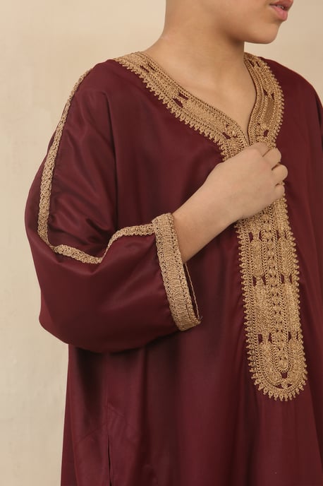 Thobez Burgunderrote marokkanische Thobe/Jubba-Robe für Jungen (Eid/Djellaba/Gandoura) - Rot - Image 5