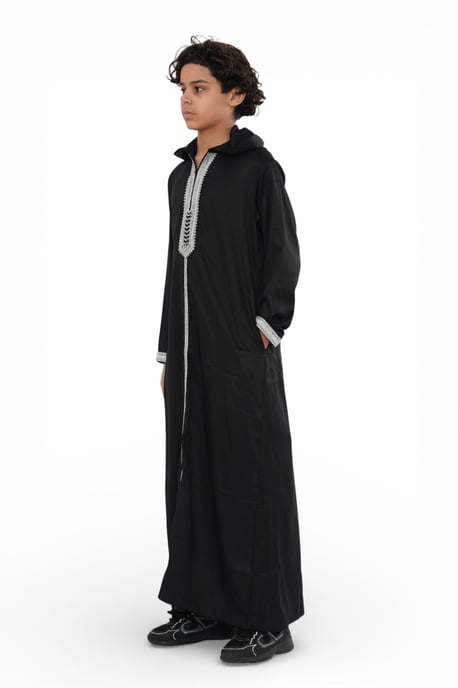 Kinder Jungen Schwarz Eid Kapuzen Marokkanische Thobe Robe Djellaba Ramadan Jubba- K-HM3 - Image 2