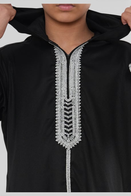 Kinder Jungen Schwarz Eid Kapuzen Marokkanische Thobe Robe Djellaba Ramadan Jubba- K-HM3 - Image 5