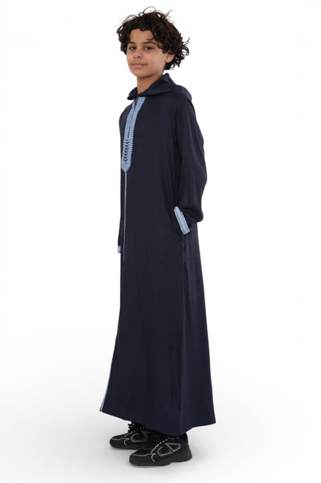 Kinder Jungen Marineblauer marokkanischer Thobe-Gewand mit Kapuze, Djellaba, Ramadan Jubba - K-HM3 - Image 2