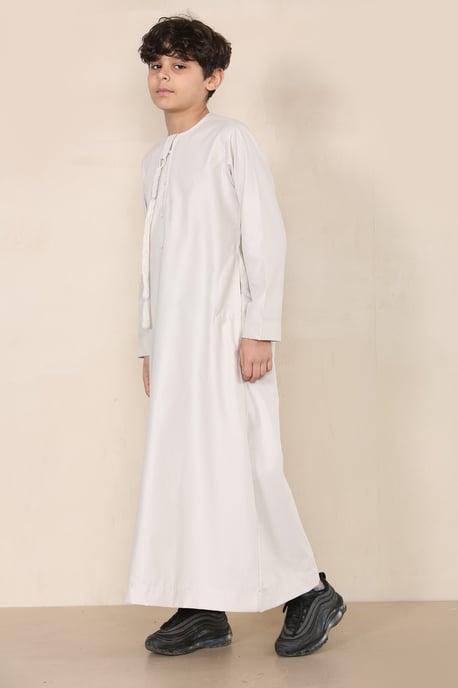 Beige Thobe für Jungen, emiratische Jubba, islamische Kleidung, Kaftan, Eid-Kleidung, Schnurquaste - Image 1