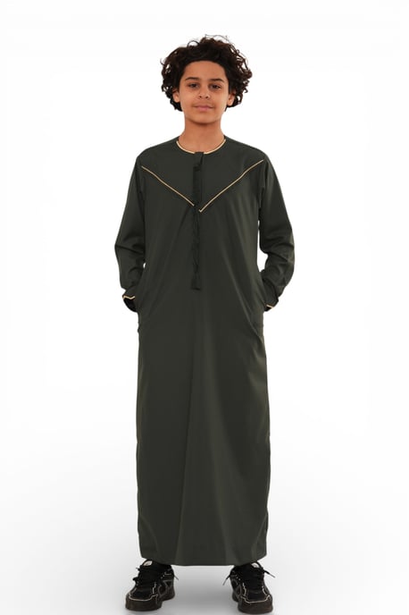 Kinder Jungen Ramadan Olivgrün Marokkanischer Jubba Robe Djellaba Eid Thobe – K-TT-006 - Image 2