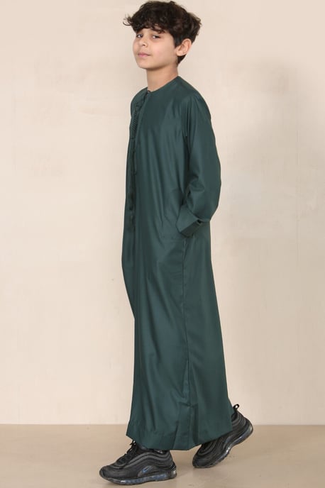Jungen Kinder Olivgrüner Thobe Emirati Jubba Islamische Kleidung Kaftan Eid Schnur Quaste - Image 1