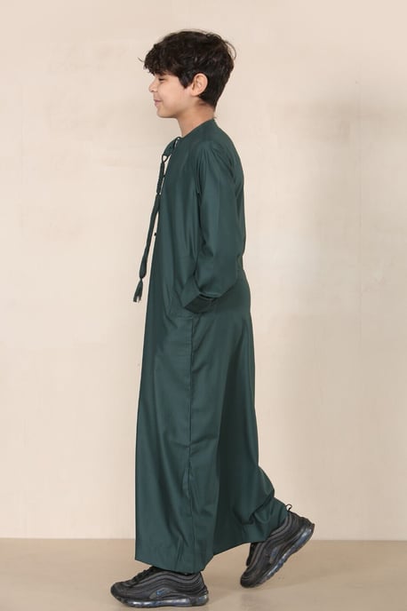 Jungen Kinder Olivgrüner Thobe Emirati Jubba Islamische Kleidung Kaftan Eid Schnur Quaste - Image 2