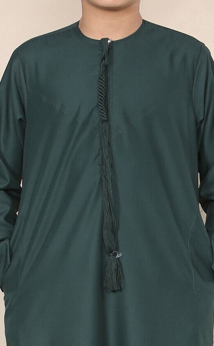 Jungen Kinder Olivgrüner Thobe Emirati Jubba Islamische Kleidung Kaftan Eid Schnur Quaste - Image 3