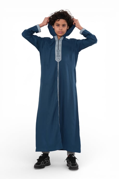 Kinder Jungen Aqua Blue Eid Kapuzen marokkanische Thobe Robe Djellaba Ramadan Jubba- K-HM3 - Image 2