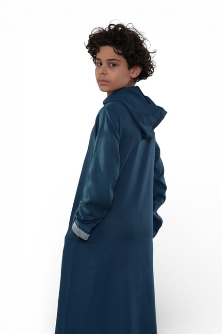 Kinder Jungen Aqua Blue Eid Kapuzen marokkanische Thobe Robe Djellaba Ramadan Jubba- K-HM3 - Image 5