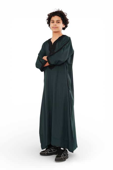 Grüne marokkanische Thobe Jubba Robe für Kinder, Jungen, Eid Djellaba Gandoura – K-HM62 - Image 2