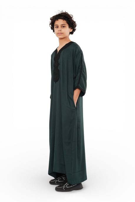 Grüne marokkanische Thobe Jubba Robe für Kinder, Jungen, Eid Djellaba Gandoura – K-HM62 - Image 3