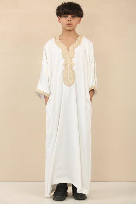 Weiße marokkanische Thobe Jubba Robe für Kinder und Jungen, Eid Djellaba Gandoura - Image 1
