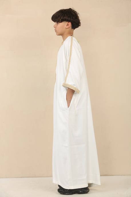 Weiße marokkanische Thobe Jubba Robe für Kinder und Jungen, Eid Djellaba Gandoura - Image 2