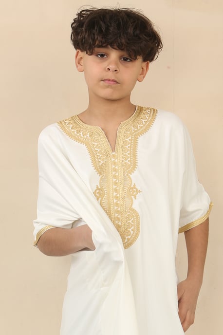 Weiße marokkanische Thobe Djellaba Jubba Robe für Kinder und Jungen - Image 4