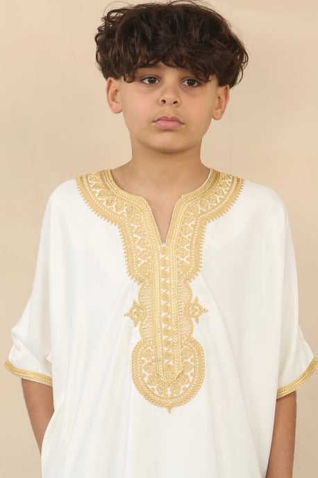 Weiße marokkanische Thobe Djellaba Jubba Robe für Kinder und Jungen - Image 5