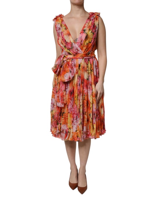 Blumenmuster Falten Midi Kleid - Image 2