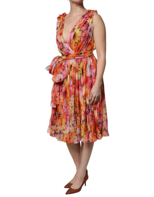 Blumenmuster Falten Midi Kleid - Image 3