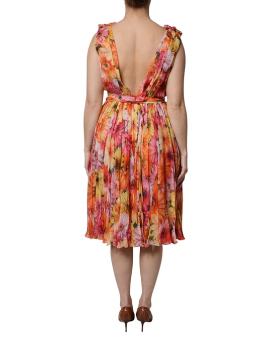 Blumenmuster Falten Midi Kleid - Image 4