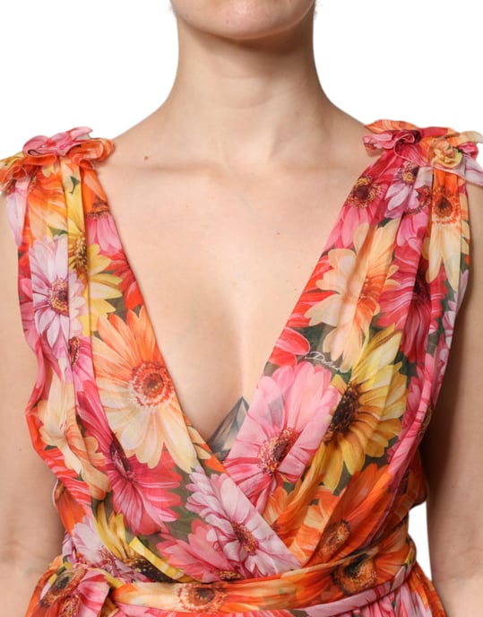 Blumenmuster Falten Midi Kleid - Image 6