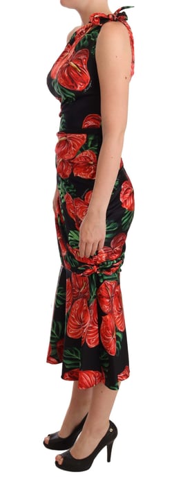 Blumiges Ein-Schulter-Midi-Kleid mit ausgestelltem Saum - Image 2