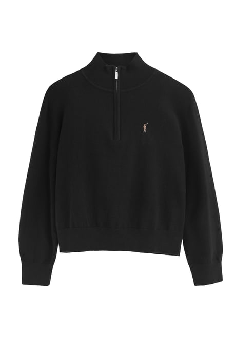 Pullover schwarz aus Wollgemisch mit halbem Reißverschluss am Kragen und gesticktem Rigby Go-Logo - Image 1