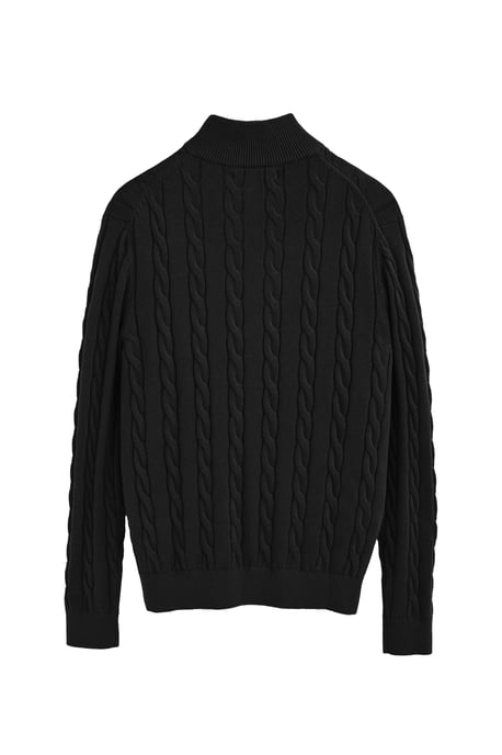 Strickpullover schwarz mit Zopfmuster aus Wollgemisch mit halbem Reißverschluss und gesticktem Rigby Go-Logo - Image 2