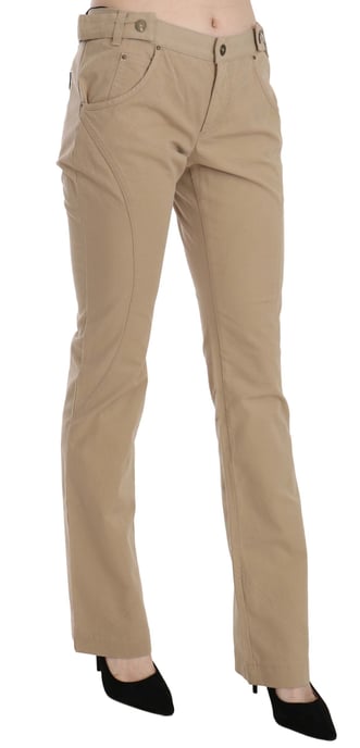 Just Cavalli Beige Cotton Mid Waist Straight Trousers Pants - Image 2