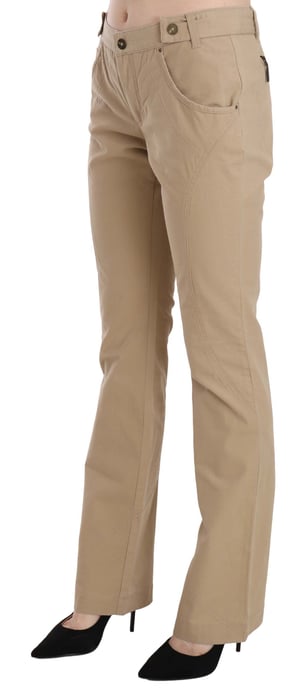 Just Cavalli Beige Cotton Mid Waist Straight Trousers Pants - Image 3