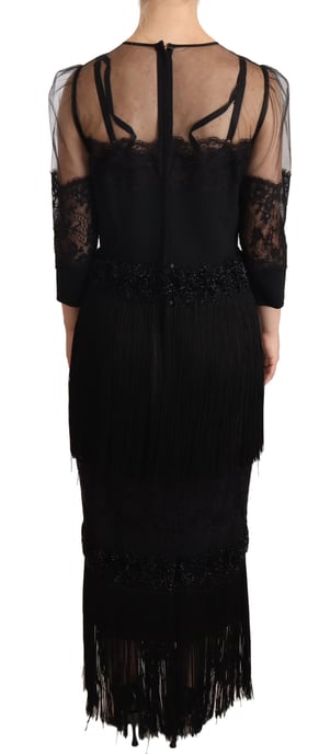 Dolce Gabbana Midikleid 34 Ärmel Spitze Fransen - Image 3