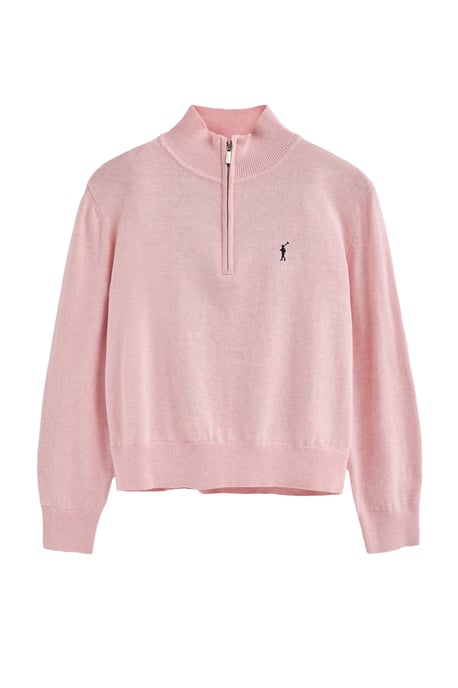 Pullover rosa meliert aus Wollgemisch mit halbem Reißverschluss am Kragen und gesticktem Rigby Go-Logo - Image 1
