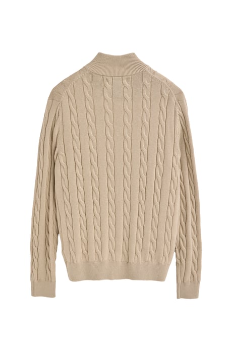 Strickpullover beige mit Zopfmuster aus Wollgemisch mit halbem Reißverschluss und gesticktem Rigby Go-Logo - Image 2