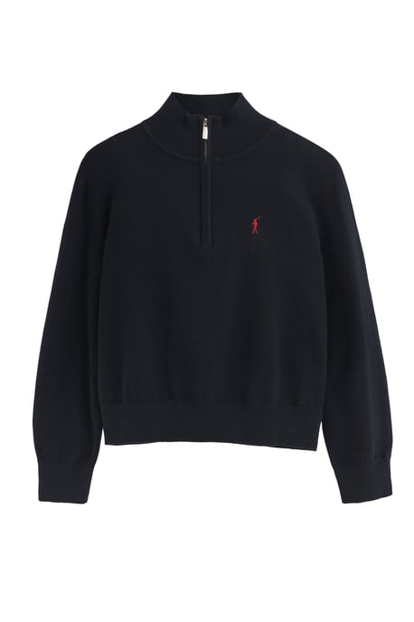 Pullover marineblau aus Wollgemisch mit halbem Reißverschluss am Kragen und gesticktem Rigby Go-Logo - Image 1