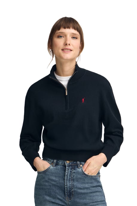 Pullover marineblau aus Wollgemisch mit halbem Reißverschluss am Kragen und gesticktem Rigby Go-Logo - Image 2