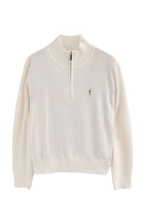 Pullover ecru aus Wollgemisch mit halbem Reißverschluss am Kragen und gesticktem Rigby Go-Logo - Image 1